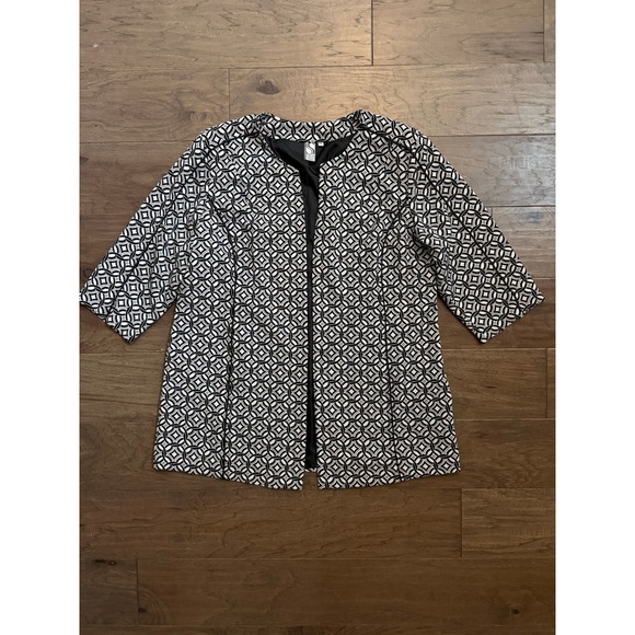 Silk Land Collection Woman Jackets & Blazers - Silk Land Collection Woman Blazer 1X Black White Geometric Open Front 3/4 Sleeve